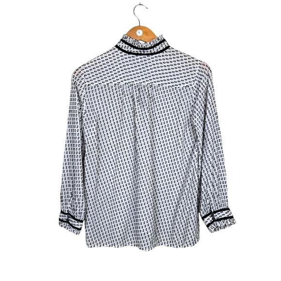 J. Crew Black & White Swiss Dot Silk Blend Long Sleeve Mock Neck Blouse - Picture 10 of 14